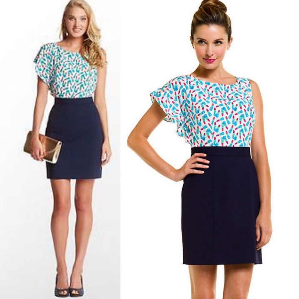 Lilly Pulitzer Delila Cameo Silk Blend Lipstick Novelty Print Dress Size 8